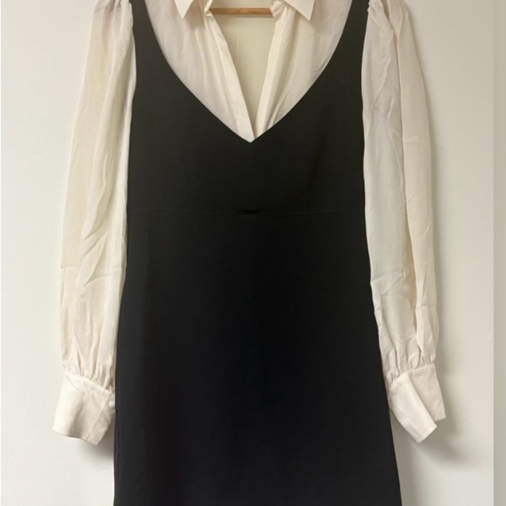 Cinq à Sept Black and White Long Sleeve Dress
